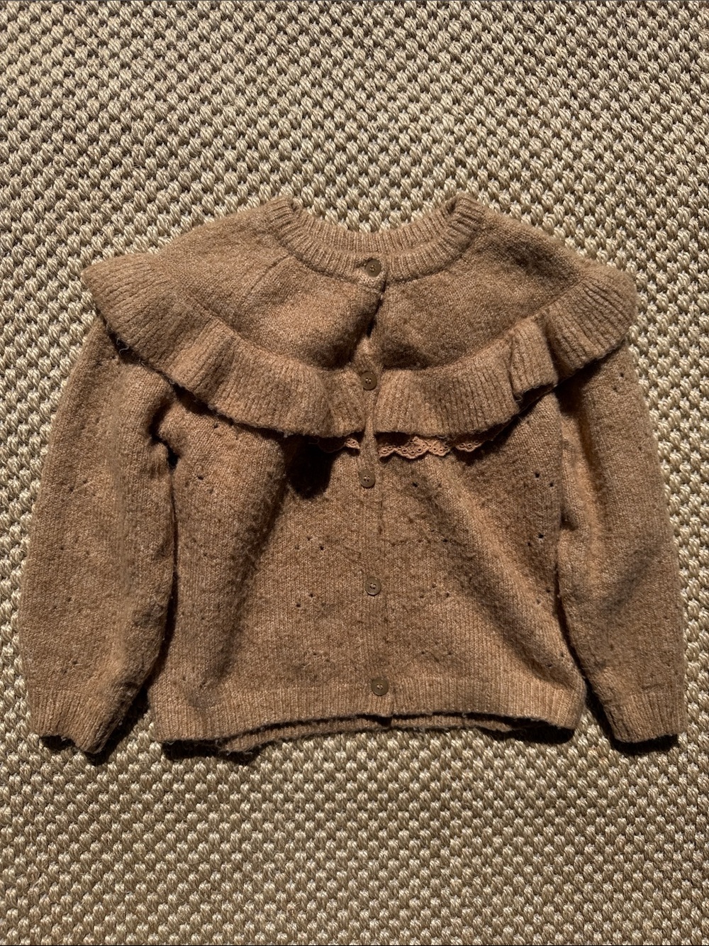 Zara girls Brown Ruffle Yoke Button-Front Sweater size 4/5 years